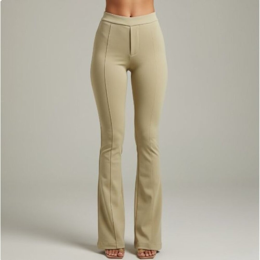 Vintage Tracy Reese Midrise Flat Front Flare Leg Y2K Trouser Pants Light Green